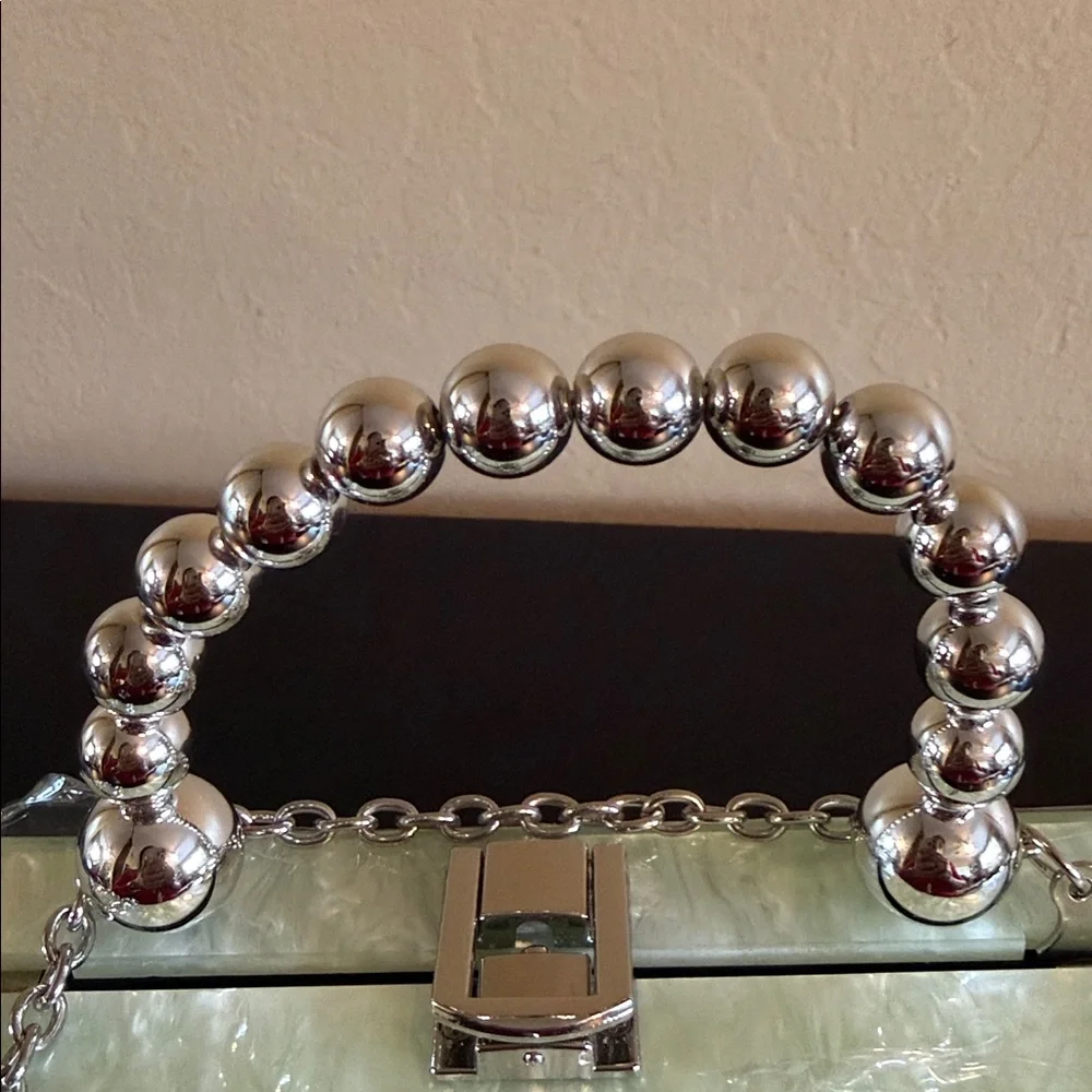 ASOS DESIGN marble resin clutch/ crossbody silver tone beaded handle Mint NEW